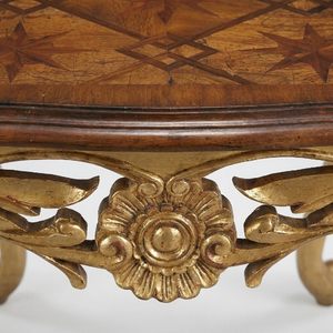 Traditional Antique Solid Wood Coffee <b>Table</b> with <b>Gold</b> Carved Legs and Inlaid Top for Living Room - Product Image 2