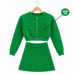 Conjunto de Dos Piezas de Punto Verde de la Hermandad Cosh International, Top con Cierre y Cuello Redondo con Minifalda, Color Sólido, Sexy, para Club - Product Image 5