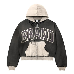 เสื้อฮู้ดซิปผู้ชายไซส์ใหญ่ แบรนด์ OEM ผลิตตามสั่ง ผ้าฝ้ายฟลีซ ทรงครอป พิมพ์ลายตัวอักษรที่กระเป๋าหน้า เหมาะสำหรับใส่ในฤดูใบไม้ร่วง - Product Image 5