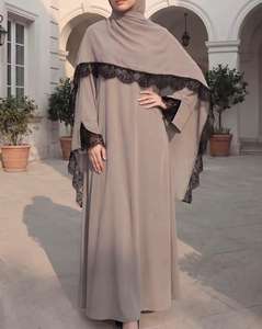 New Dubai Style Lace Abaya 2-Piece Set <b>Islamic</b> <b>Clothing</b> Nida Modest Women Muslim Dress Matching Hijab Polyester High Neck Floor - Product Image 2