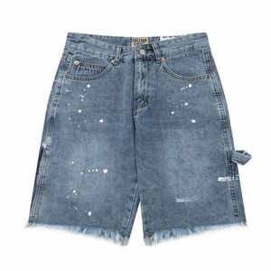Shorts en jean personnalisés pour hommes, respirants, taille mi-haute, teinture unie, effet vieilli, fermeture éclair, tendance, en promotion - Product Image 1
