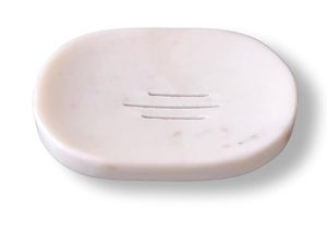 Porte-savon en marbre blanc avec un design rectangulaire arrondi et des fentes de drainage, porte-savon en pierre naturelle fait à la main pour la salle de bain - Product Image 1