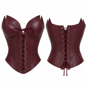 Women PU Leather Corset With Bow And Lace-Up Design Firm Control Shapewear <b>For</b> Daily Wear Women Corset - Product Image 1