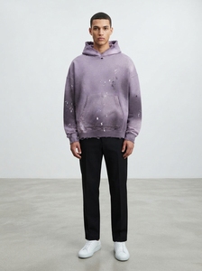 Sudadera con Capucha Lavanda Morada Lavada para Hombre, de Algodón y Forro Polar, Estilo Oversize Streetwear con Bolsillo Canguro, Ropa Casual - Product Image 4