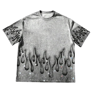 Camiseta gráfica con diamantes de imitación para hombre, totalmente personalizada, de manga corta, cuello redondo, estilo vintage, informal, para verano - Product Image 5