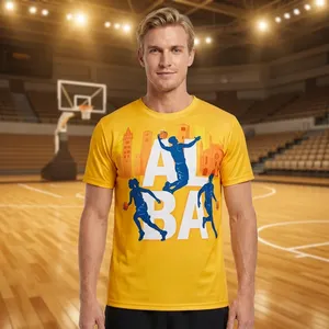 Camiseta Amarilla de Manga Corta para Hombre con Estampado de Baloncesto, Cuello Redondo, Corte Regular, Informal, de Algodón con Diseño Estampado - Product Image 2