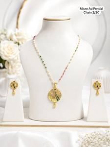 Gold Plated Vintage Jewelry Set With Zircon Pendant <b>Necklace</b> and Earrings For Women Wedding Style Imitation Pearl Beaded <b>Chain</b> - Product Image 2