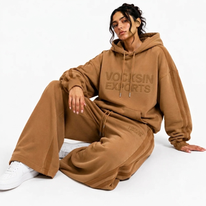 Ensemble de survêtement unisexe Vocksin marron à capuche oversize en coton épais, coupe large, tenue streetwear premium à séchage rapide - Product Image 6