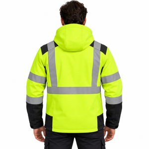 <b>Men</b> High Visibility <b>Reflective</b> Softshell <b>Jacket</b> Waterproof Windproof Hooded Construction Safety Workwear <b>Jacket</b> - Product Image 2