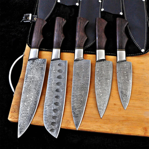 Ensemble de couteaux de chef en acier Damas avec étui en cuir, collection de couteaux de cuisine professionnels pour la préparation culinaire à la maison - Product Image 6
