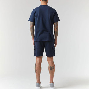 Conjunto de Camiseta de Algodón de Secado Rápido para Hombre, Estilo Casual de Verano, Top de Manga Corta Tejido, Pantalones Cargo Grises y Blancos, Dos Piezas - Product Image 1