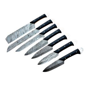 Juego de 7 Cuchillos de Chef de Acero de Damasco Hechos a Mano con Mangos Negros, Profesionales para Cocina, Corte, Rebanado y Picado - Product Image 2