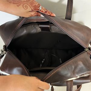Western Hand Tooled Cowhide Leather Zipper Pocket Baby <b>Changing</b> Mummy Nappy <b>Bag</b> Multiple Compartment Travel Shoulder Storage <b>Bag</b> - Product Image 6
