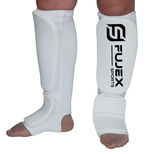 Protège-tibias en mousse blanche réglables, protections respirantes pour le dessus du pied pour l'entraînement de boxe, taekwondo et karaté - Product Image 1