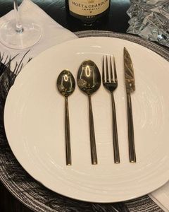 Gold Plated Metal Spoon Fork And Knife 4 Pcs Stainless Steel Cutlery Sets Dishwasher Safe <b>Thin</b> Style Flatware For Wedding Decor - Product Image 1