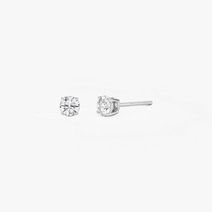 Round Cut Lab Grown Diamond Classic Four Prong Threaded <b>Back</b> Stud <b>Earrings</b> 14K White Gold Rhodium Plated 0.5 Carat Trendy - Product Image 2