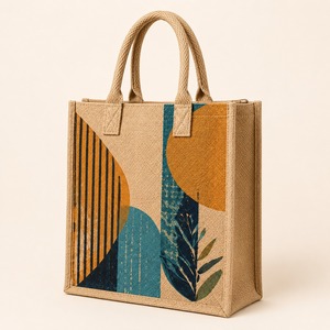 Sac fourre-tout en jute imprimé très résistant, tissé, extra large, réutilisable pour le supermarché, la plage, les voyages et l'usage quotidien - Product Image 5