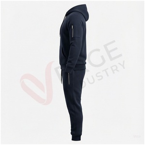 Ensemble de survêtement bleu marine à capuche pour homme, manches longues, couleur unie, respirant, coupe décontractée, idéal pour l'automne - Product Image 3