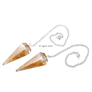 Compre en línea Nuevo diseño Venta caliente cristal natural Cuarzo dorado Orgonita Péndulo con cadena de plata para suministros de Reiki de bruja - Product Image 1