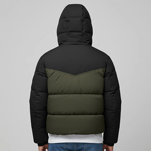 2026 Men Olive Green Black Hooded Puffer Jacket Custom Logo Winter Insulated <b>Bubble</b> <b>Coat</b> Full Zip Casual Streetwear Outerwear - Product Image 6