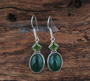 Natural Malachite Peridot <b>Earrings</b> 925 Sterling Silver Handmade Multi-Gemstone Jewelry Wholesale <b>Green</b> Stone Dangle <b>Earrings</b> - Product Image 1