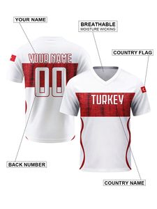 Camiseta de Fútbol de Turquía para Hombre, Cuello en V, Manga Corta, Poliéster Sublimado, Ropa Deportiva que Absorbe la Humedad - Product Image 3