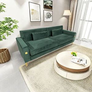 FX P18 RG2(SOFA) Divano di Lusso a 3 Posti in Velluto Verde Smeraldo con Dettagli Dorati, Divano Moderno per Soggiorno con Cuscini Morbidi - Product Image 2