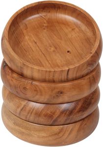 Handcrafted Acacia Wood Bowl Set Rustic Round Wooden Bowls Polished Carved <b>Dinnerware</b> for Home Wedding - Product Image 2