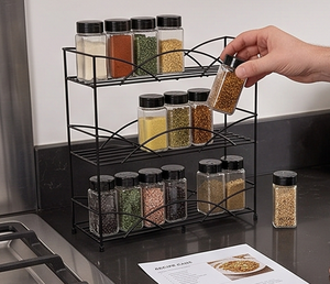 Cabinet <b>Spice</b> <b>Rack</b> 3 Tier Black Powder Coated Shelving <b>Racks</b> Rectangle Storage <b>Organizer</b> Kitchenware Item for Multipurpose - Product Image 4