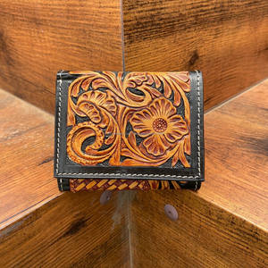 Cartera personalizada de cuero para hombre, billetera vaquera occidental tallada con flores de cuero genuino, billetera de cuero de vaca para tarjetas de crédito - Product Image 3