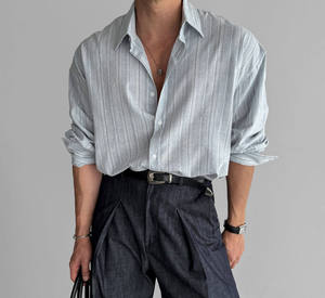 Camisa de Hombre Casual de Verano, Transpirable, de Lino y Algodón, Satén, Lisa, con Cuello Camisero, Antiarrugas - Product Image 2