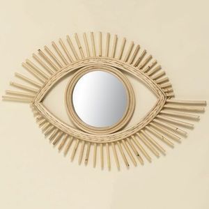 Luxury Handcrafted Natural Wicker Asymmetric Eye <b>Mirror</b> Rattan <b>Kids</b> Nursery Room Wall Decor Bohemian Woven <b>Mirror</b> Rattan Decor - Product Image 4