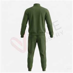 Ensemble de survêtement vert olive pour homme, manches longues, col montant, fermeture éclair sur le devant, couleur unie, respirant, coupe décontractée, vêtements d'automne - Product Image 2