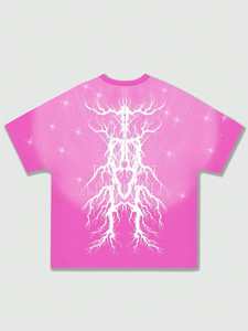 เสื้อยืดผู้ชายสีดำขนาดใหญ่พิเศษ พิมพ์ลายดาวสีชมพูวิบวับ แขนสั้น คอกลม สไตล์สตรีท ผ้าเจอร์ซีย์ - Product Image 4