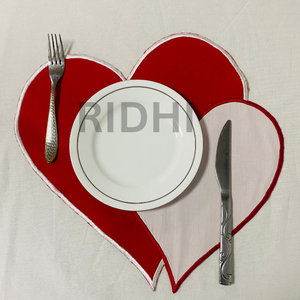 Ridhi Red & White Heart Shape Linen Placemats with Embroidery Reusable <b>Table</b> <b>Mats</b> Bulk for Restaurants, Cafes, Parties, Dining - Product Image 6