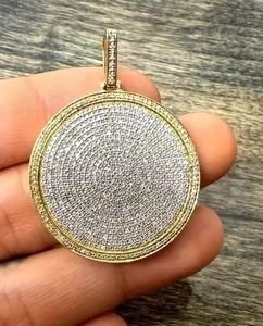 Pendentif Hip Hop pour homme, personnalisé et gravé, en argent 925, avec moissanite VVS qui passe le test du diamant, pendentif cercle - Product Image 2