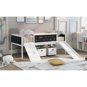 Letto a soppalco in legno bianco per bambini, misura Twin, con due contenitori portaoggetti (Vecchio SKU LP000075AAK) - Product Image 3