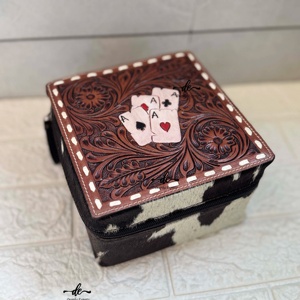 2026 Latest Fashion Hand Tooled Leather Big Storage Box Organizer Handmade Makeup Box Square Cowhide Organizer Box - Product Image 4