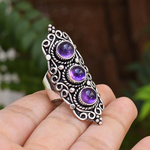 แหวนพลอยอเมทิสต์ เงินแท้ 925 แหวนพลอยอเมทิสต์ทำมือ เครื่องประดับโบโฮสไตล์เทพนิยาย ธรรมชาติ - Product Image 1
