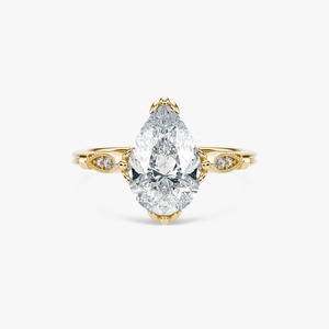 2 Ct Pear Shape Lab Grown Diamond Engagement <b>Ring</b> in 14K Yellow Gold with Prong Setting and Designer Accent Shoulder for Women - Product Image 1