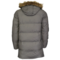 Veste longue matelassée pour homme avec capuche et bordure en fourrure, color block noir et gris, coupe-vent, manteau d'hiver décontracté en polyester rembourré