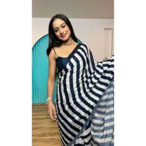 Hermoso Saree Hecho a Mano con Corte en A, Tela de Satén con Estampado Digital, Listo para Usar en Fiestas - Product Image 3