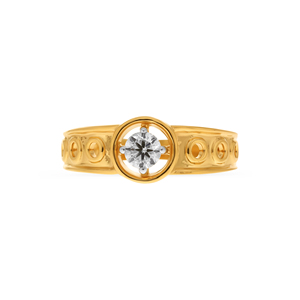 Anillo Solitario de Oro Amarillo Macizo con Diamante Redondo y Diseño de Banda Geométrica Única con Cuadrado Recortado - Product Image 3