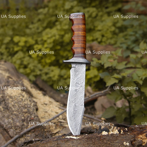 Couteau de chasse à lame fixe en acier Damas de qualité industrielle OEM, ultra-affûté, à pointe clip, avec manche en cuir, pour l'extérieur - Product Image 4