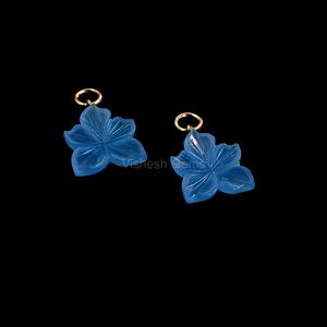 Blue Chalcedony Flower Shape Carved Gemstone Pendants 925 Sterling <b>Silver</b> Gold Plated <b>Charms</b> For Necklace Jewelry Making Supply - Product Image 1