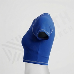 เสื้อครอปท็อปผู้หญิงผ้าฝ้ายสีตามสั่ง แขนเสื้อแบบแร็กแลน คอกลม เรียบง่าย สไตล์สตรีทแวร์ ฟิตเนส ออกกำลังกาย เสื้อยืดแอคทีฟแวร์ - Product Image 3