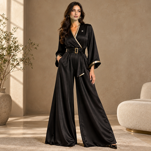 Combinaison sans manches et sans bretelles en nylon et élasthanne pour femme, style palazzo, longueur intégrale |   Noir Blanc Rouge Bleu Beige |   OEM ODM |   Femmes - Product Image 5