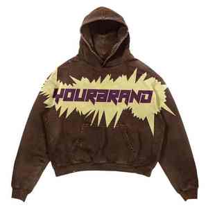 OEM ácido lavado hombres pulóver sudaderas 500GSM 100% algodón DTG estampado sudaderas Streetwear talla grande en blanco piedra lavado Sudadera con capucha - Product Image 6