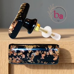 Ba Resin Industrial <b>Drawer</b> Knob Rectangle Black with <b>Gold</b> Leaf Inlay Cabinet Handle for Dining Dresser Durable - Product Image 1