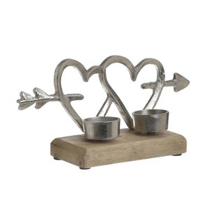 Ornement en métal aluminium en forme de double cœur avec base en bois, plaqué, pour décoration festive, pour offrir en cadeau, pour la décoration de la maison - Product Image 1
